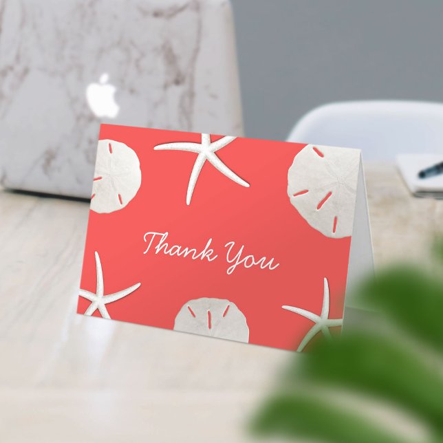 Coral Red Beach Theme Seashells Thank You Card (Creator Uploaded)