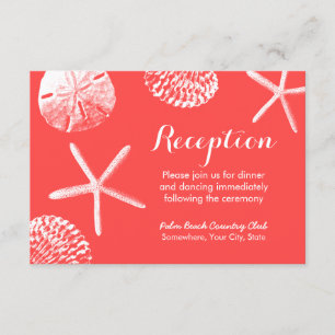 Coral Red Beach Theme Seashells Wedding Reception Invitation