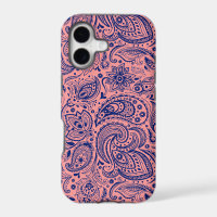 Coral-Red & Blue Vintage Floral Paisley Pattern
