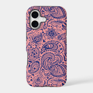 Coral-Red & Blue Vintage Floral Paisley Pattern