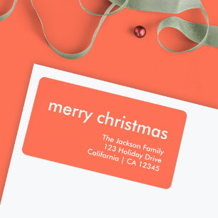 Coral Red Christmas   Minimalist Return Address Label