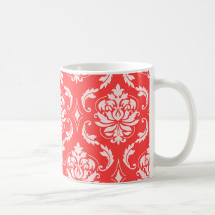 Coral Red Classic Damask Pattern Coffee Mug