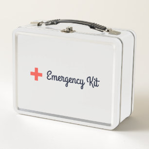 Coral Red Cross Script Emergency Kit Medicine Metal Lunch Box
