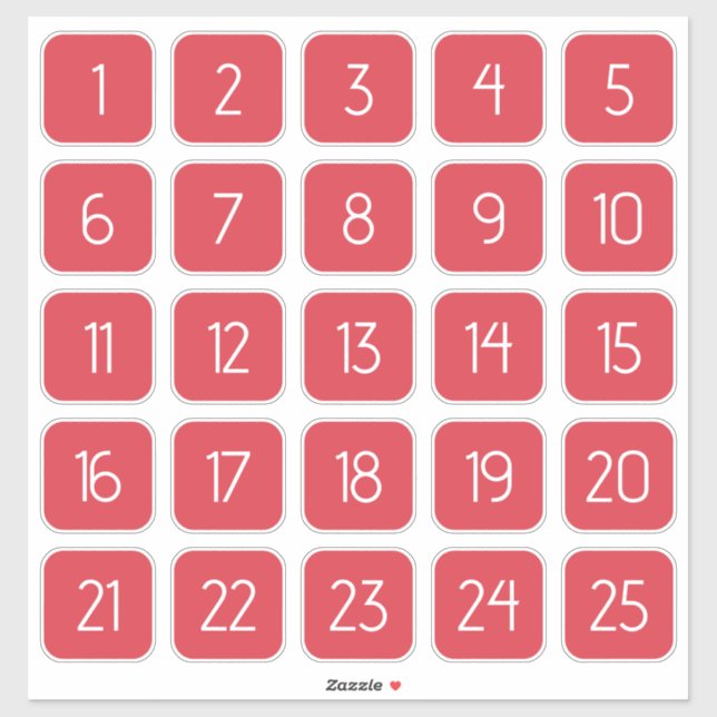 Coral Red Customizable Square Number Stickers  (Sheet)