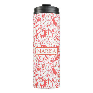 Coral Red Damask Thermal Tumbler