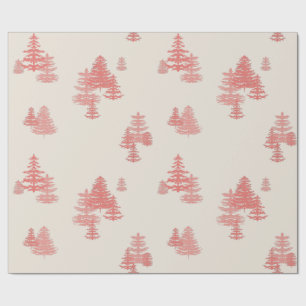 Coral Red Evergreen Stand Wrapping Paper