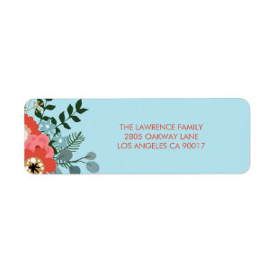 Coral Red Floral Blue Christmas Address