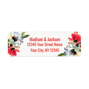 Coral Red Floral Wedding Couple Return Address