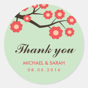 Coral Red Floral Wedding Favour Thank You Sticker