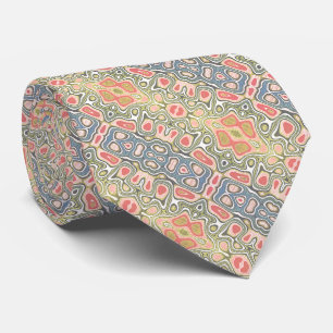 Coral Red Green Pastel Blue Nouveau Deco Pattern Tie