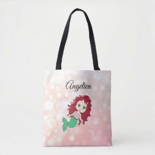 Coral Red Haired Mermaid Personalised Tote Bag