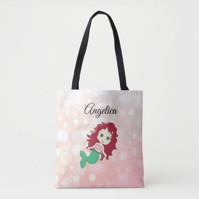 Coral Red Haired Mermaid Personalised Tote Bag (Front)