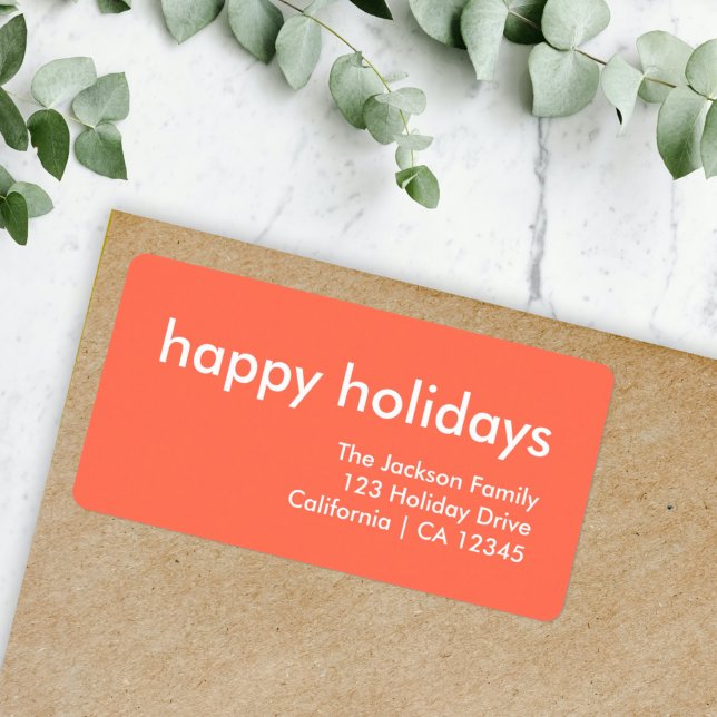 Coral Red Holidays Modern Minimal Stylish Address Label (Creator Uploaded)