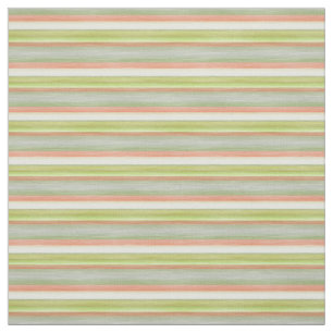Coral Red Lime Green Watercolor Stripes Pattern Fabric