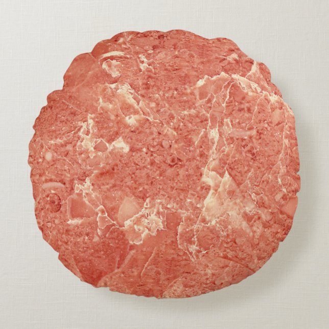 Coral Red Marble Texture  Round Cushion (Front)