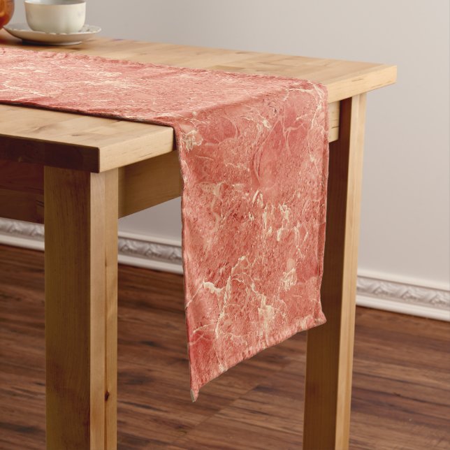 Coral Red Marble Texture Short Table Runner (In Situ)