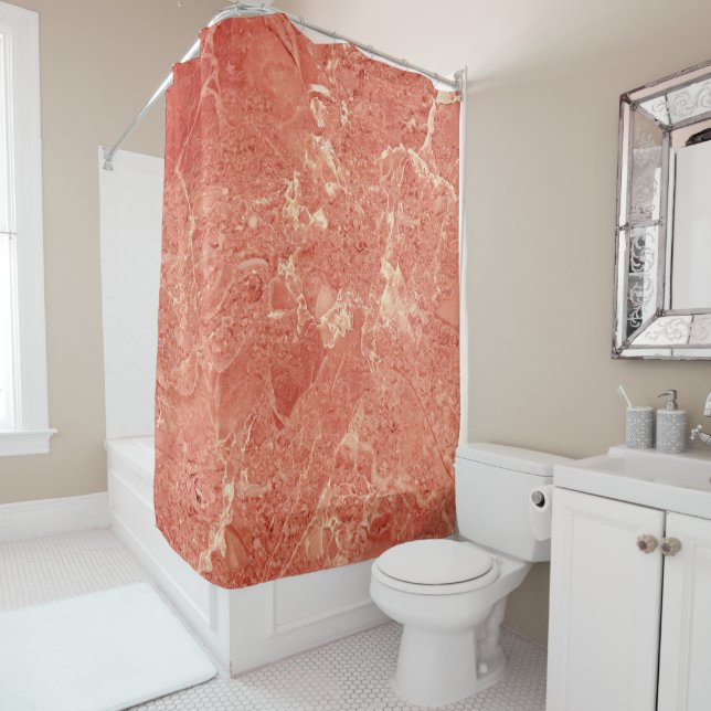 Coral Red Marble Texture  Shower Curtain (In Situ)