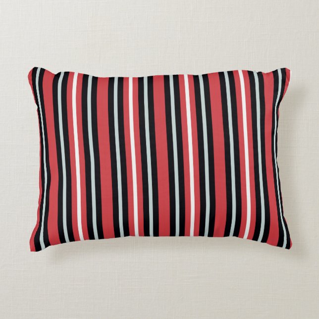 Coral Red Navy Blue White Stripes Decorative Cushion (Front)