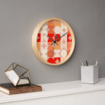 Coral Red Orange Blush Pink Retro Art Pattern Clock<br><div class="desc">Beautiful contemporary orange, coral red, mauve taupe and ivory cream coloured geometric circles and half circles pattern on a blush pink background. Elegant, stylish and eclectic minimalism design for the artistic interior designer, the artsy décor decorator, popular hip trendsetter, vintage retro art style or abstract digital geometric motif lover. Match...</div>
