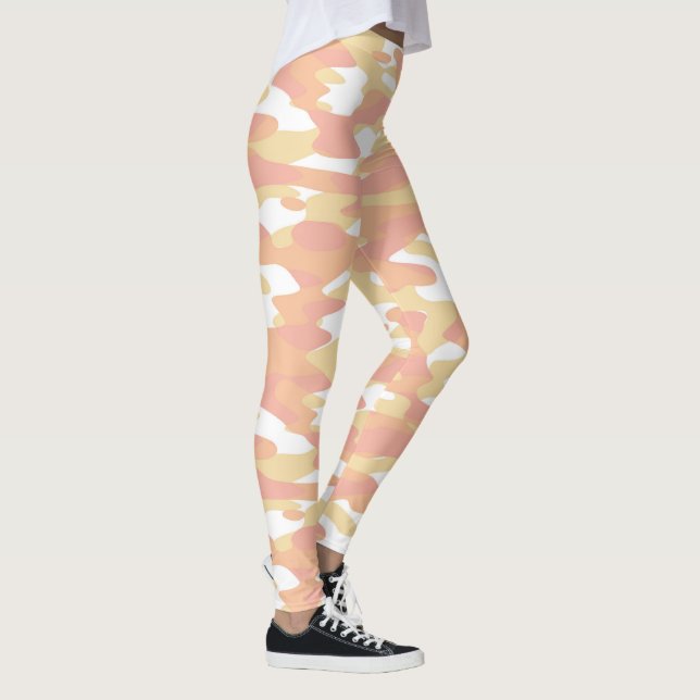 Coral Red Orange Yellow White Camouflage Pattern Leggings (Right)
