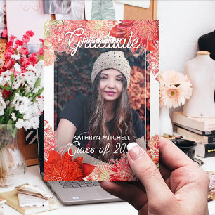 Coral Red Pink Botanical Boho Floral Graduation Postcard