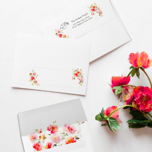 Coral Red Pink Orange Graduate Cap Return Address Envelope