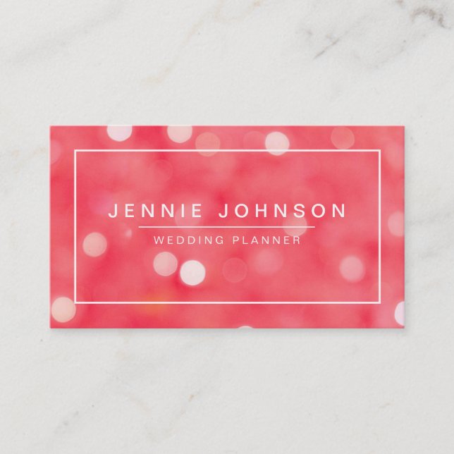 Coral Red Pretty Bokeh Business Card (Front)
