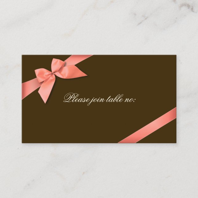 Coral Red Ribbon Guest Table Place Card (Front)