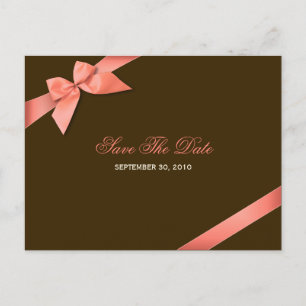 Coral Red Ribbon Save the Date Announcement Postcard