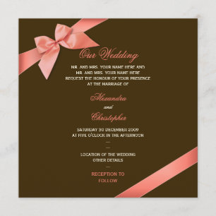 Coral Red Ribbon Wedding Announcement 2