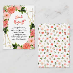 Coral Red Roses Floral Baby Shower Book Request Enclosure Card