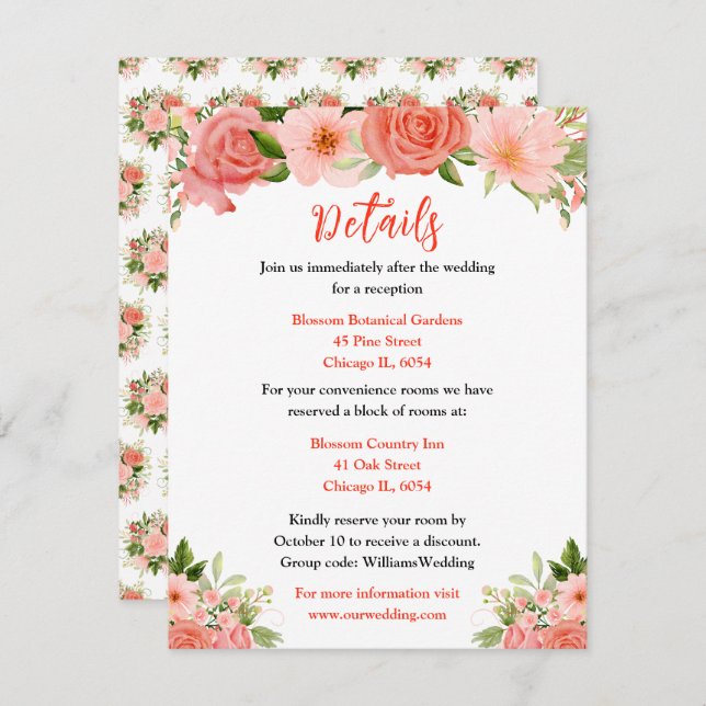 Coral Red Roses with Foliage Enclosure Card (Front/Back)
