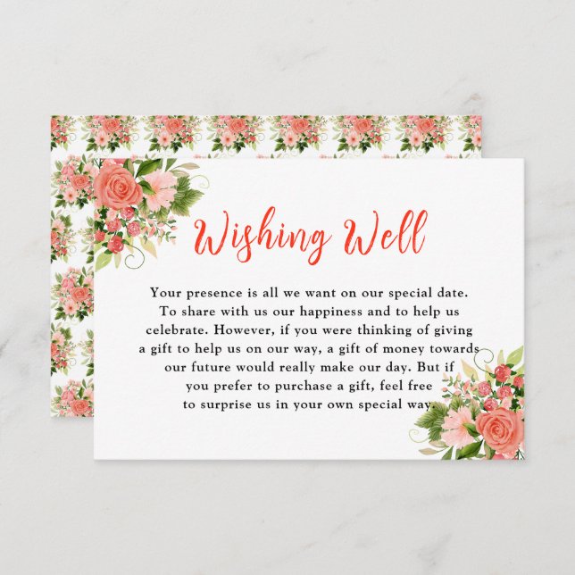 Coral Red Roses with Foliage Enclosure Card (Front/Back)