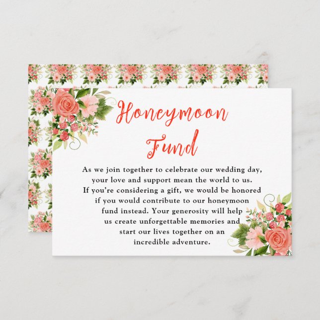 Coral Red Roses with Foliage Enclosure Card (Front/Back)