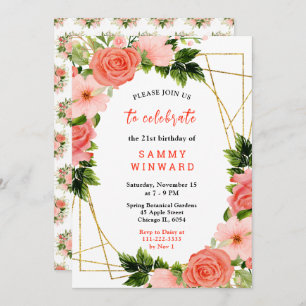 Coral Red Roses with Foliage Invitation