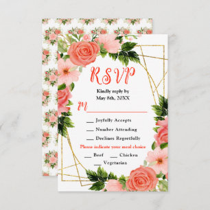 Coral Red Roses with Foliage RSVP Card