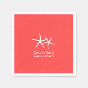 Coral Red Starfish Beach Wedding Napkin