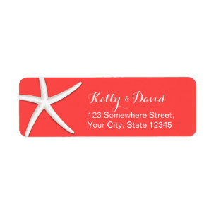 Coral Red Starfish Beach Wedding Return Address