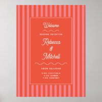 Coral Red Stripe Vintage Wedding Welcome
