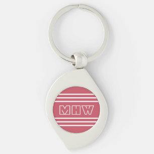Coral Red Stripes custom monogram key chain