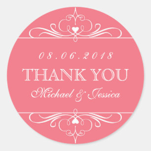 Coral Red Swirl Floral Ornament Wedding Sticker