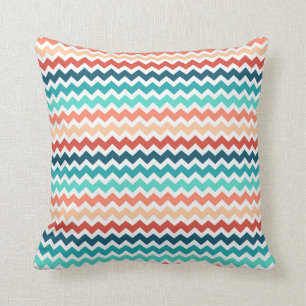 Coral Red Teal Chevron Decorative Pillow