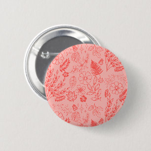 Coral Red Tropical Floral Pattern 6 Cm Round Badge