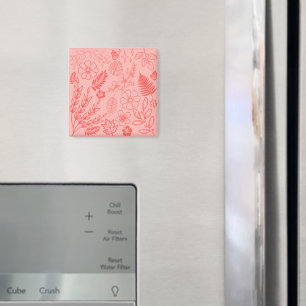 Coral Red Tropical Floral Pattern Magnet