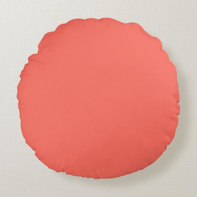 Coral Red Uniform Solid Boho Colours Round Cushion (Front)