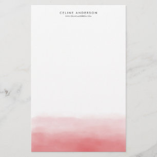 Coral Red Watercolor Ombre Gradient Personalised Stationery