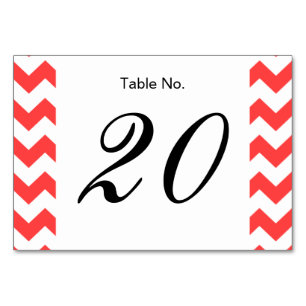 Coral Red White Chevron Pattern Table Number