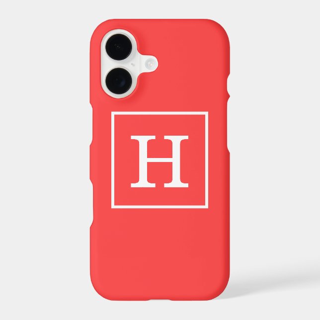 Coral Red White Framed Initial Monogram (Back)