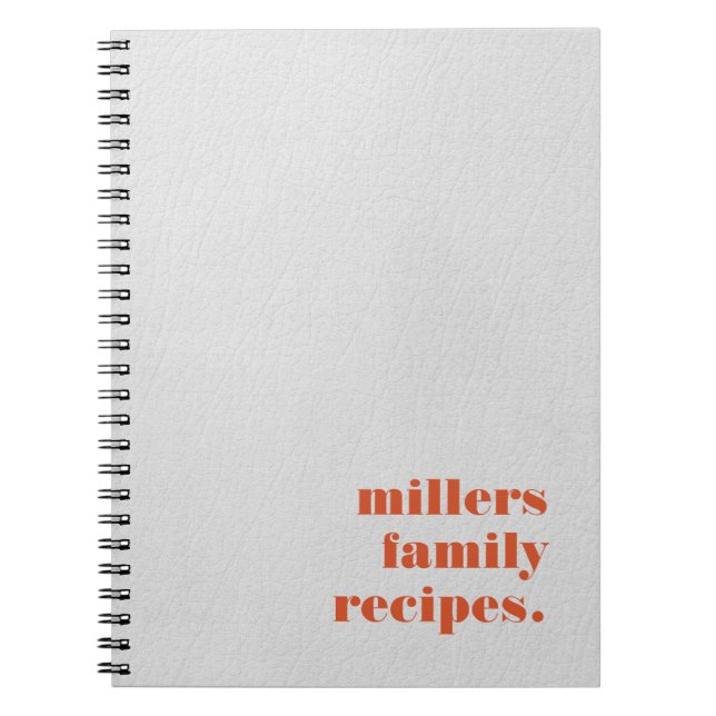 Coral red white leather texture family recipes notebook (Front)