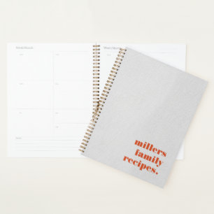 Coral red white leather texture family recipes planner